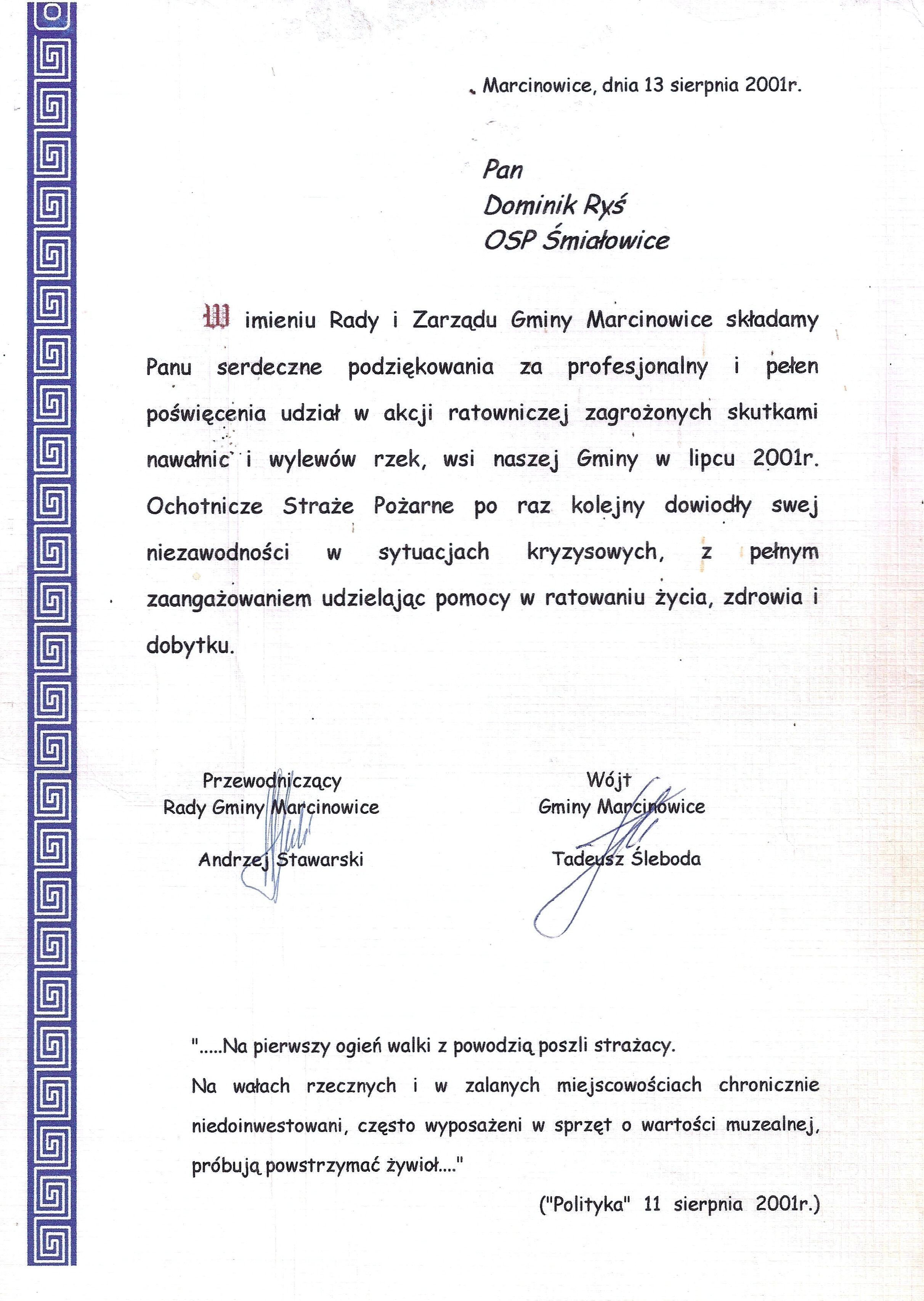 Dyplom dla Dominika Rysia Dyplom 2