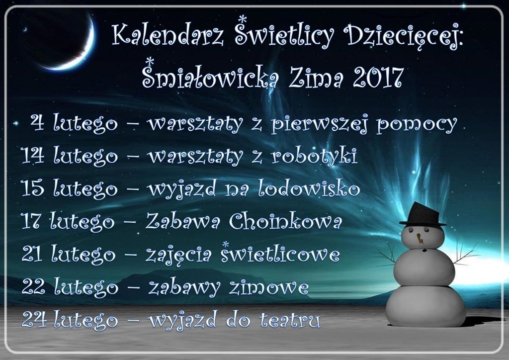 Kalendarz ferii zimowych 2017